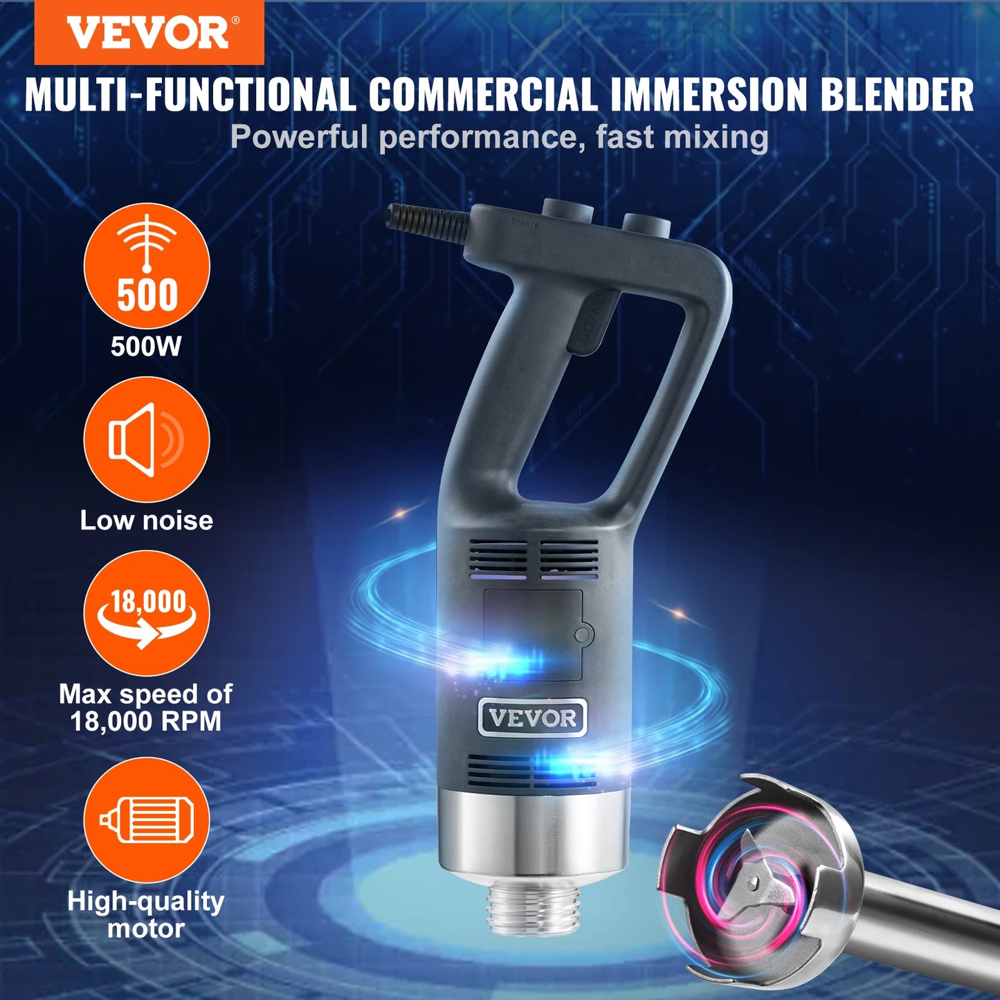 VEVOR Commercial Immersion Blender 500W Heavy Duty Kitchen