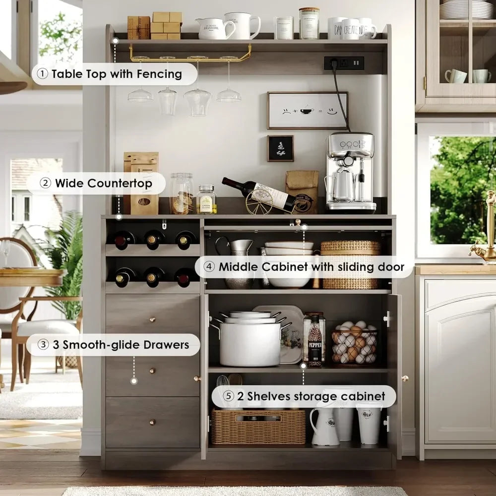 Charge Unit Kitchen Pantry Cabinet With Hutch And Wine Racks