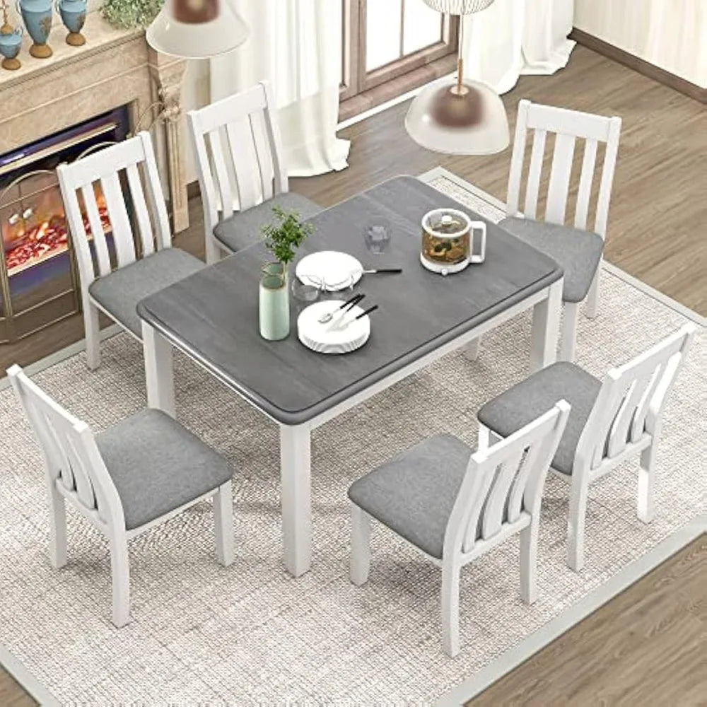 Modern Wooden Dining Table Set With Upholstered Chairs