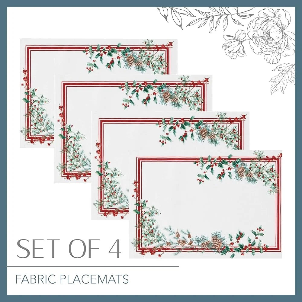 Warm Welcome Decor Winter Holiday Berry Placemats Set Of 4