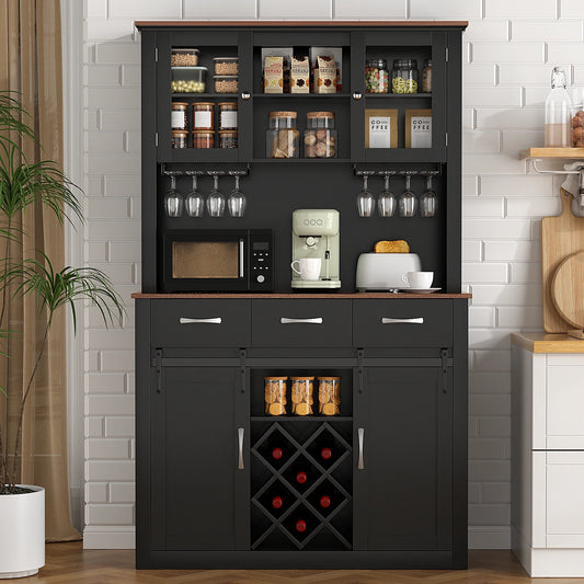 VOWNER Farmhouse Bar Cabinet Sliding Barn Doors Wine Racks