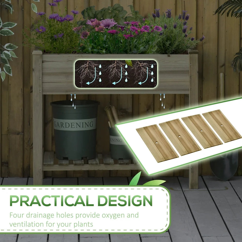 XMSJ Elevated Wooden Garden Bed Planter With Storage Shelf