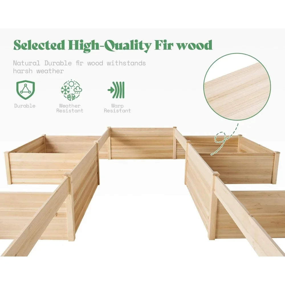 Wooden Raised Garden Bed H Shaped Planter Double Layer