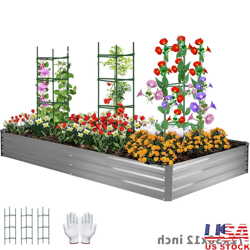 XMSJ Galvanized Steel Raised Garden Bed Rustproof Planter
