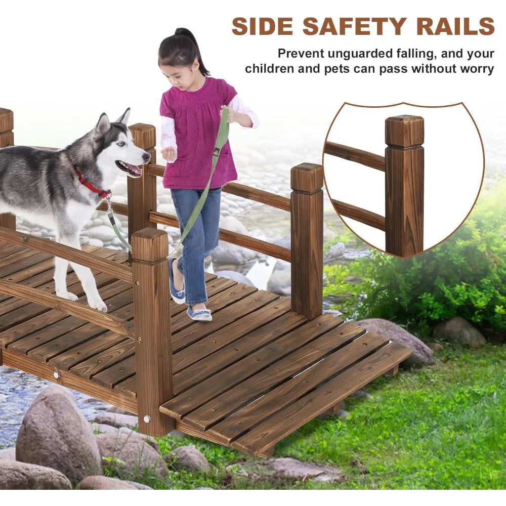 Fir Wood Garden Bridge Arc Footbridge With Safety Railings