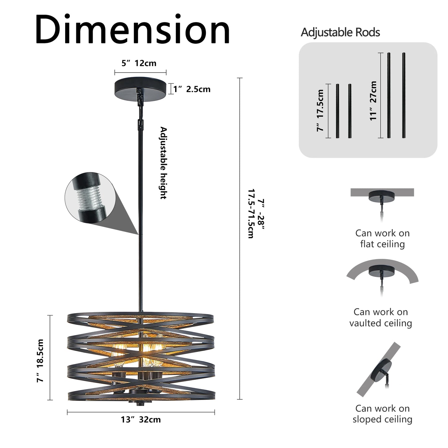 ARLGSITE Rustic Industrial Pendant Light 3-Light Chandelier