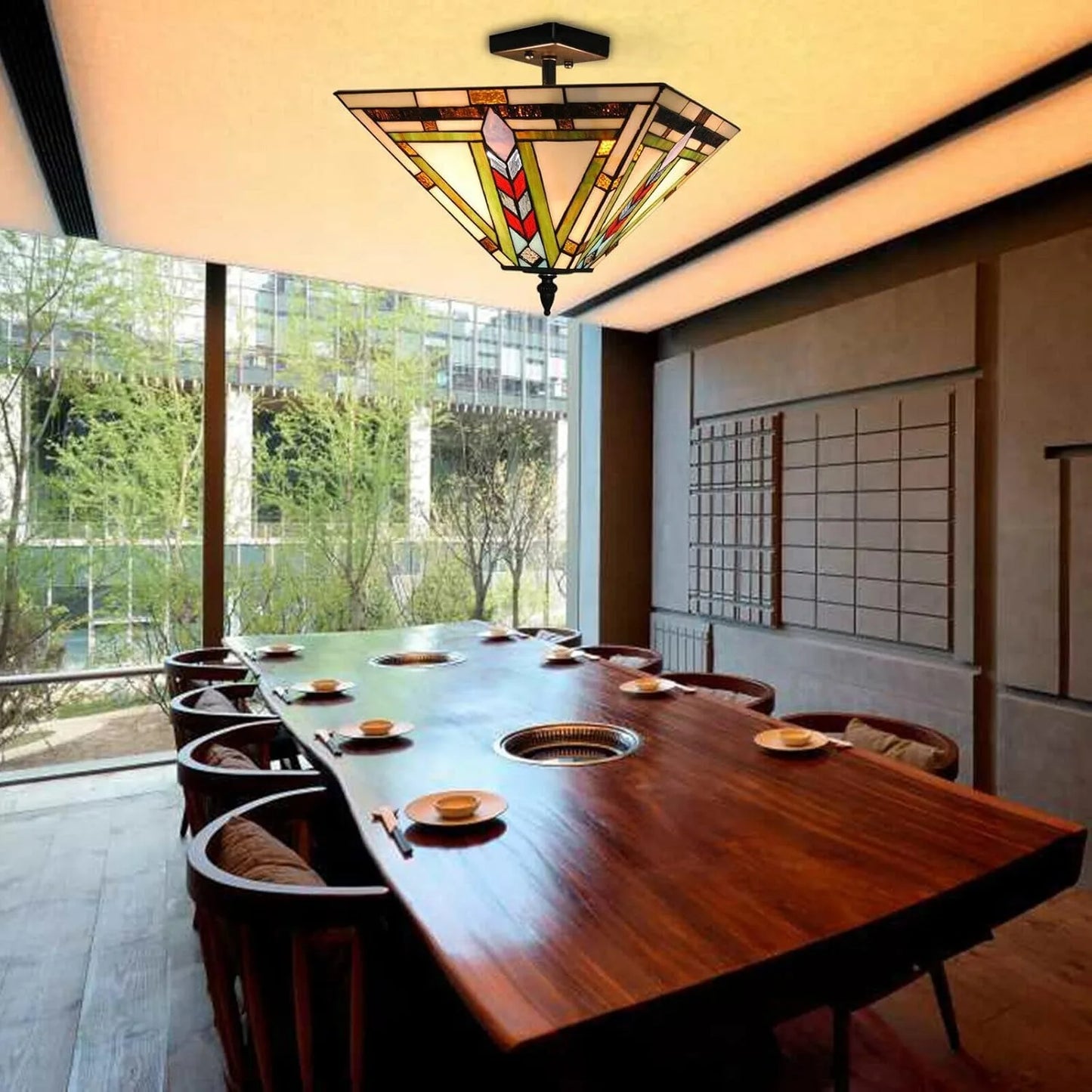 Tiffany Mission Style Semi Flush Ceiling Light Two Light