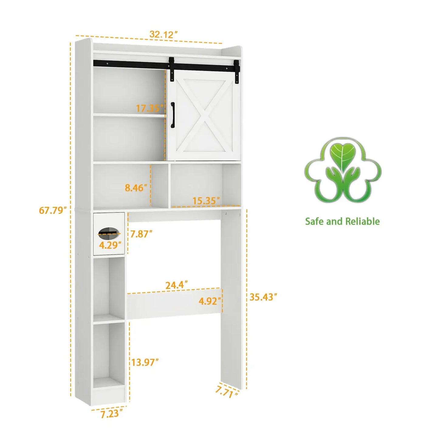 Vabches Over the Toilet Storage Cabinet Farmhouse Bathroom Organizer with Sliding Door & Toilet Paper Holder Wooden Toilet Rack