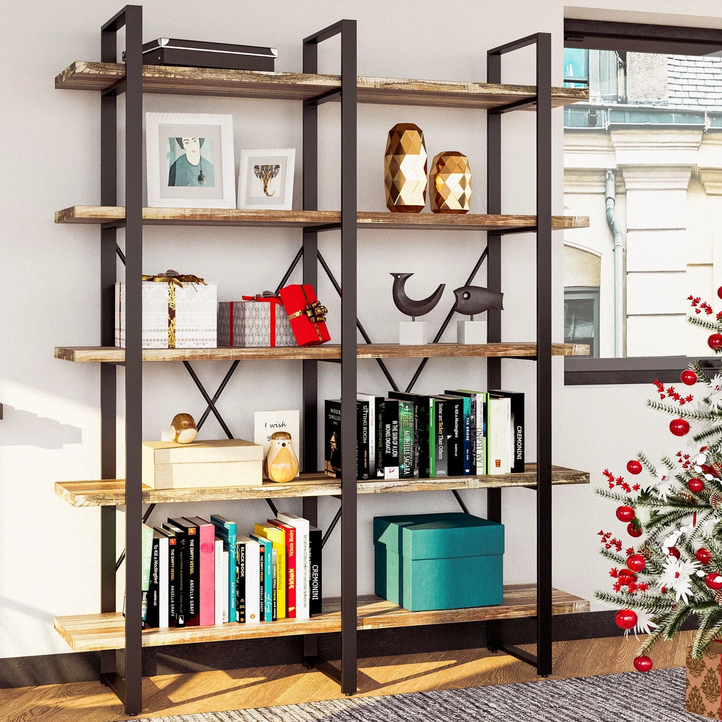 IRONCK Industrial 5-Tier Bookshelf And Bookcase With Open Shelves
