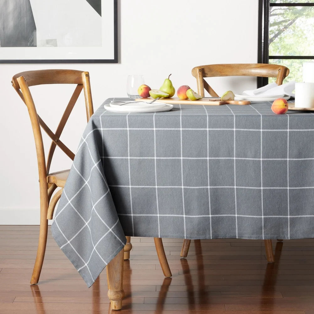 Warm Welcome Decor Windowpane Tablecloth Cotton Blend