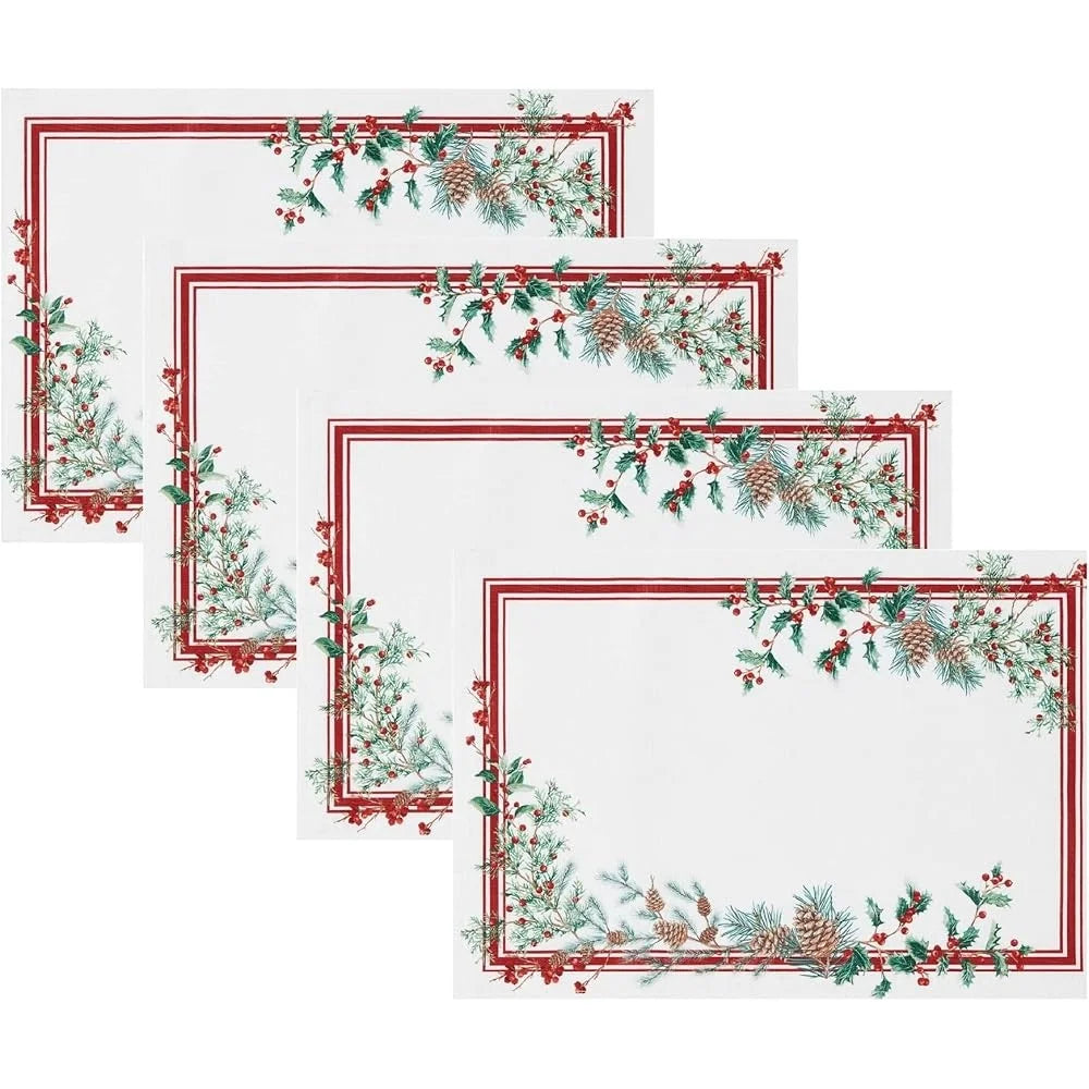 Warm Welcome Decor Winter Holiday Berry Placemats Set Of 4