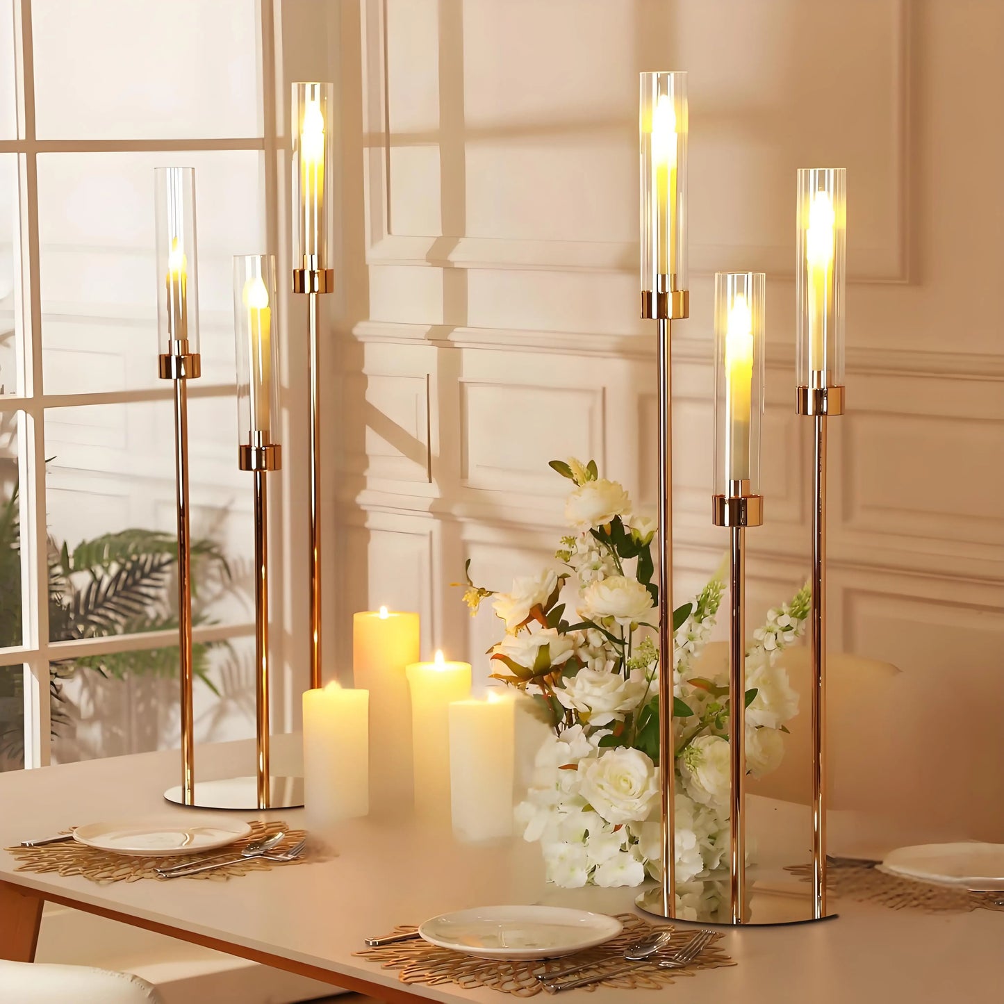 Warm Welcome Decor 3 Arm Candelabra Centerpiece Set