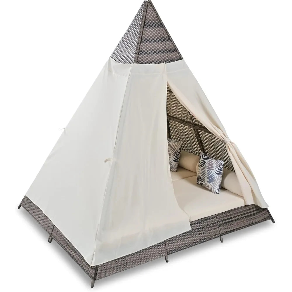 Outdoor Sunbed With Cushions And Pillows Tent Shape Daybed