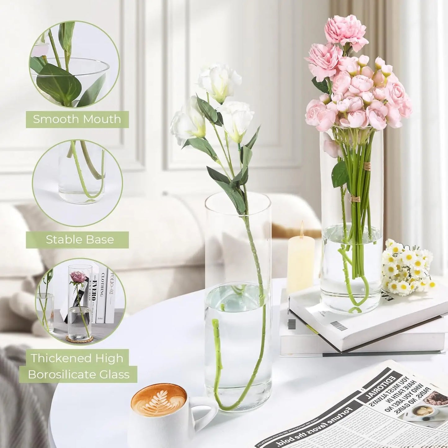 Warm Welcome Decor Glass Cylinder Vases For Centerpieces