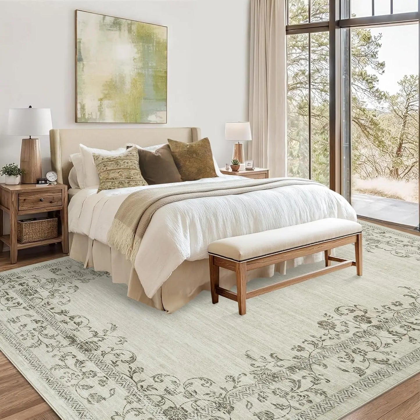 HiMISS Washable Floral Area Rug 100 Percent Polyester Living Room
