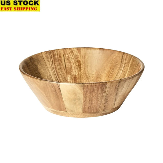 Natural Acacia Wood Large Serving Bowl Angled Design Kitchen Dining Decor Fruit Salad Display Durable Easy Clean Gift Idea