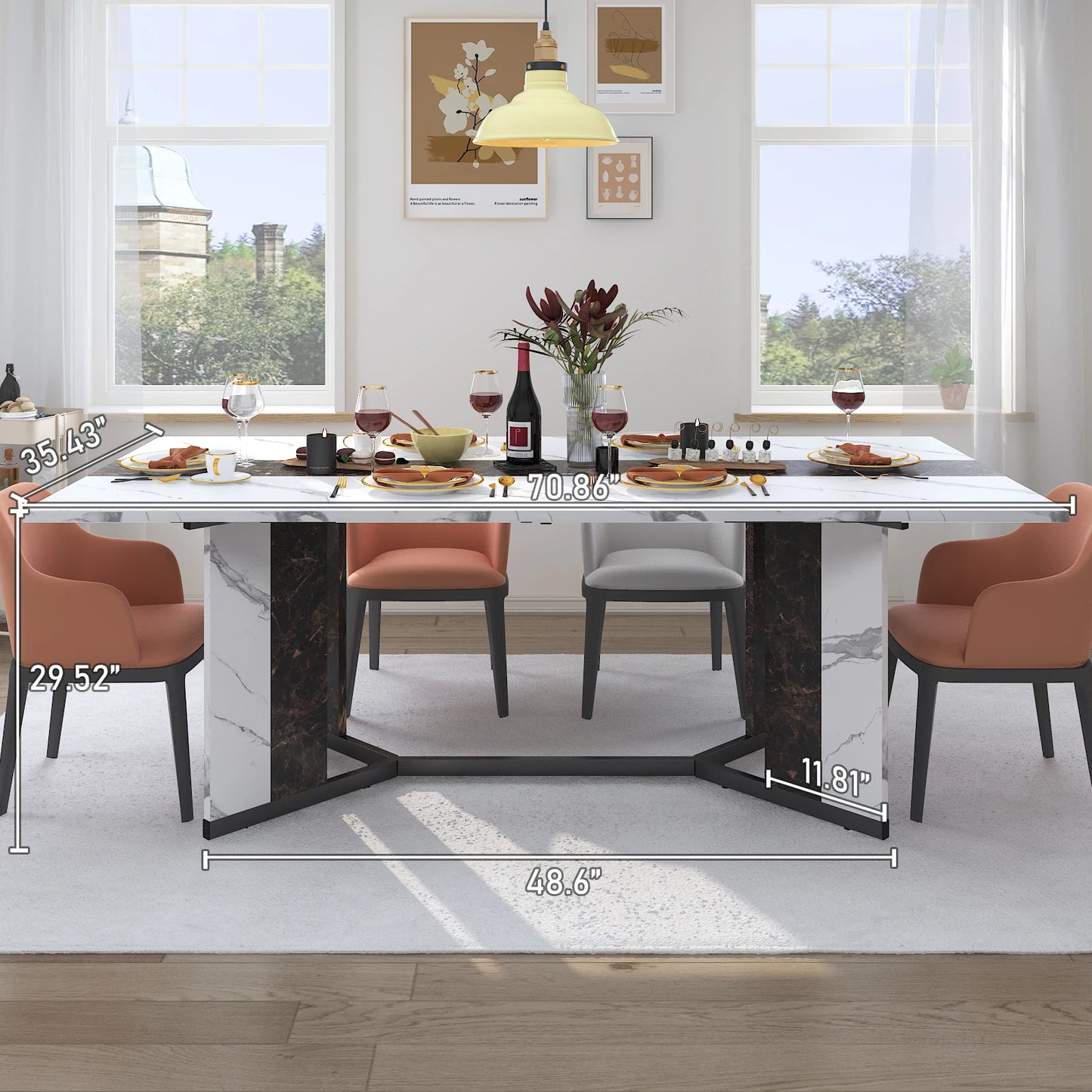 Warm Welcome Decor Dining Table Wood Tabletop Metal Legs