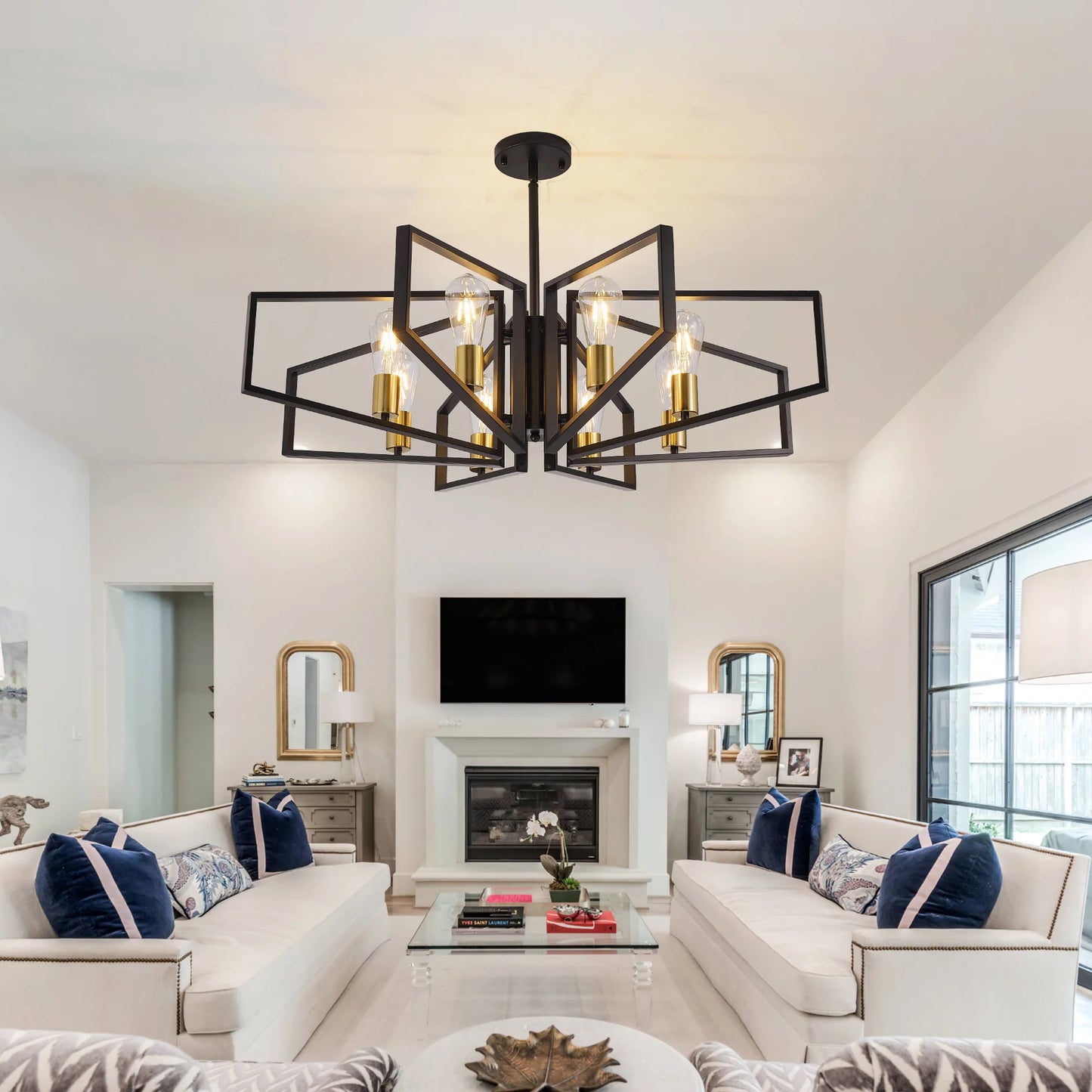 Geometric Eight Light Chandelier With Adjustable Height