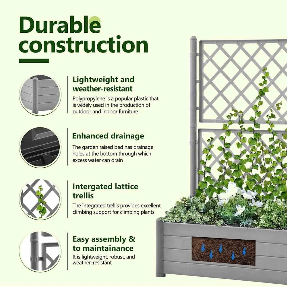 XMSJ Garden Raised Bed Planter With Trellis Outdoor Use