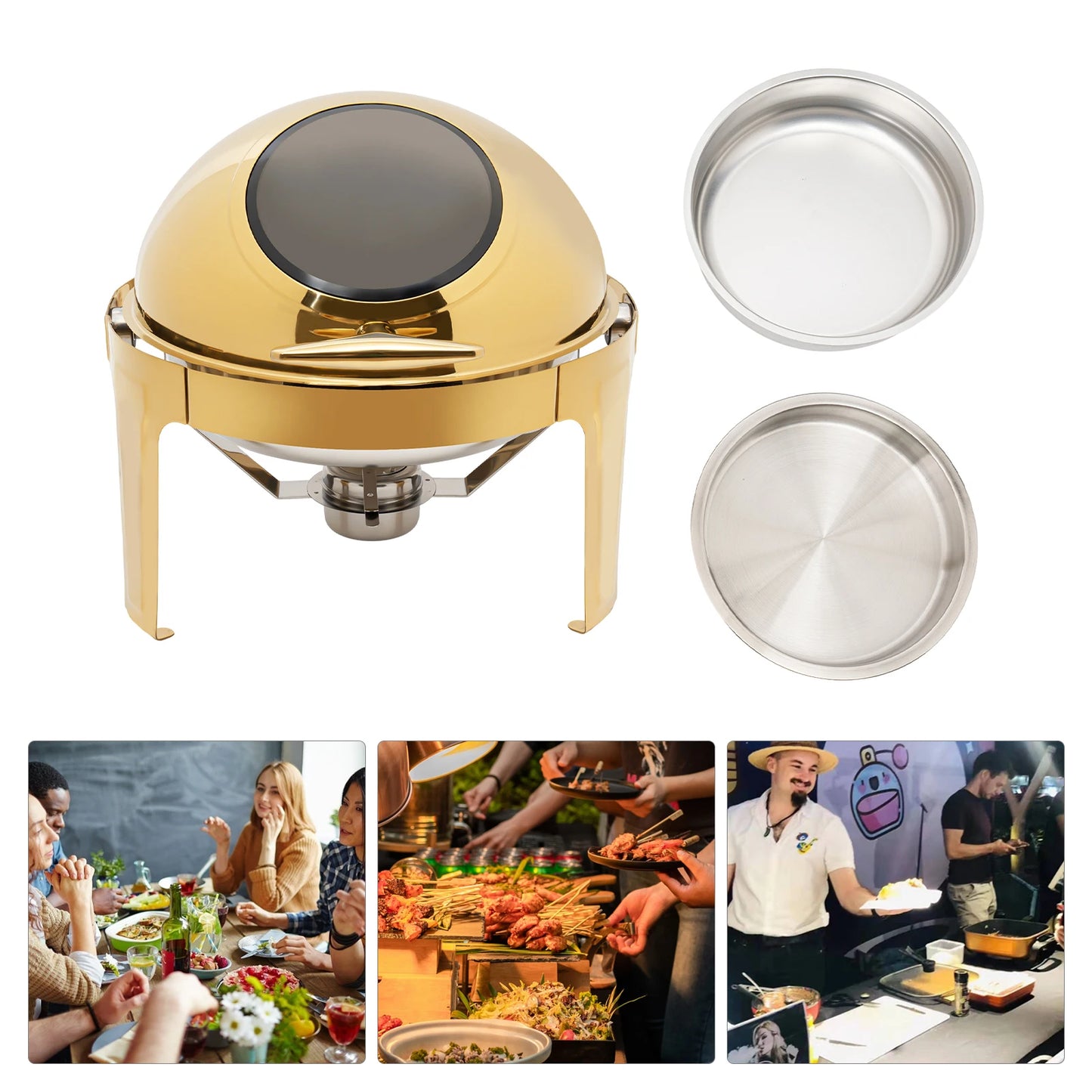 6L Round Chafing Dish Buffet Set Buffet Warmers Set Roll Top Stainless Steel Buffet Warmer for Hotel Wedding Party Banquets