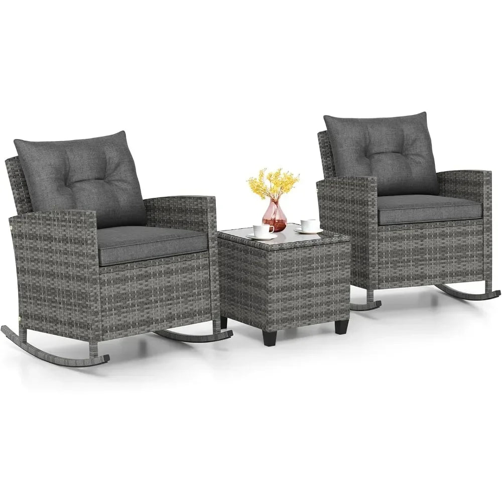 Angduo 3 Piece Patio Rocking Bistro Set Wicker Chairs