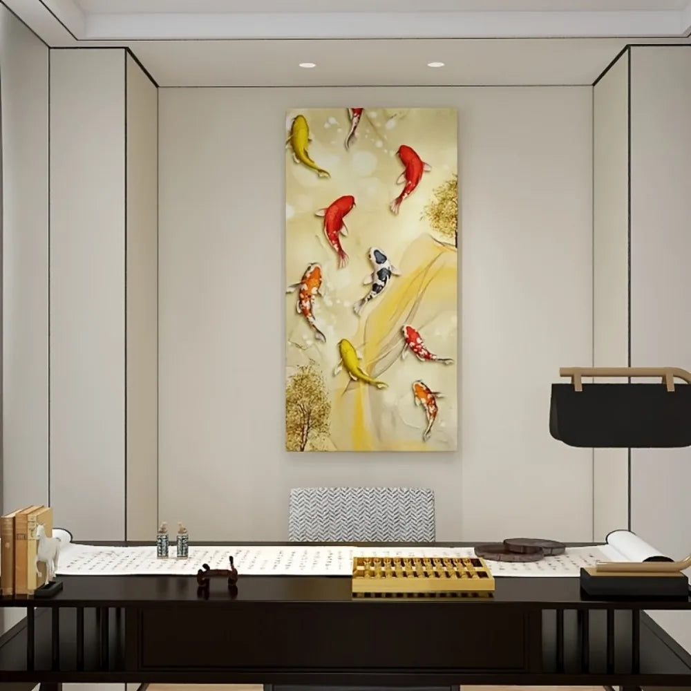 Hign-concerned Koi Fish Canvas Art With Gold Embellishment