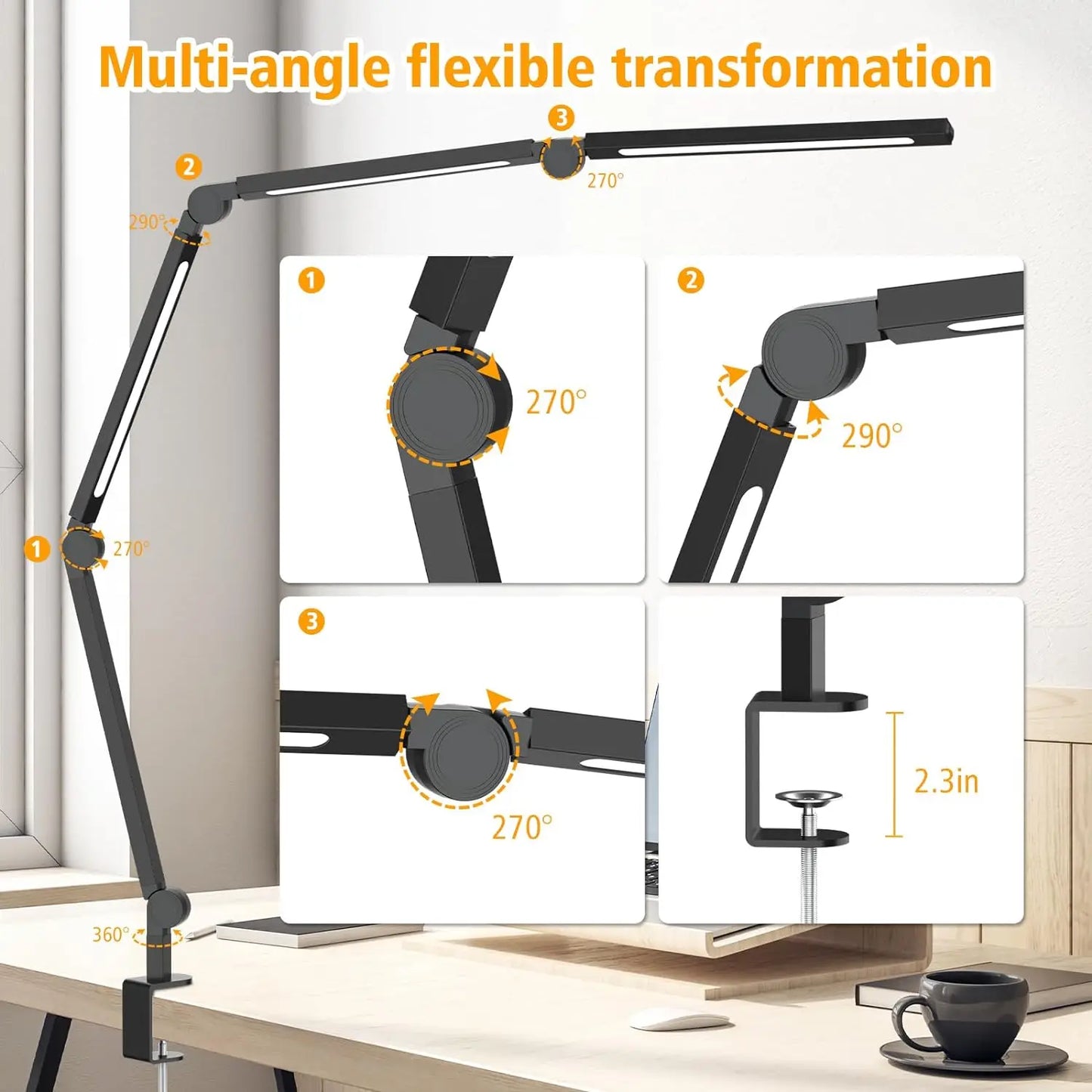 Aiopp LED Desk Lamp With Clip Multi Angle Flexible Office
