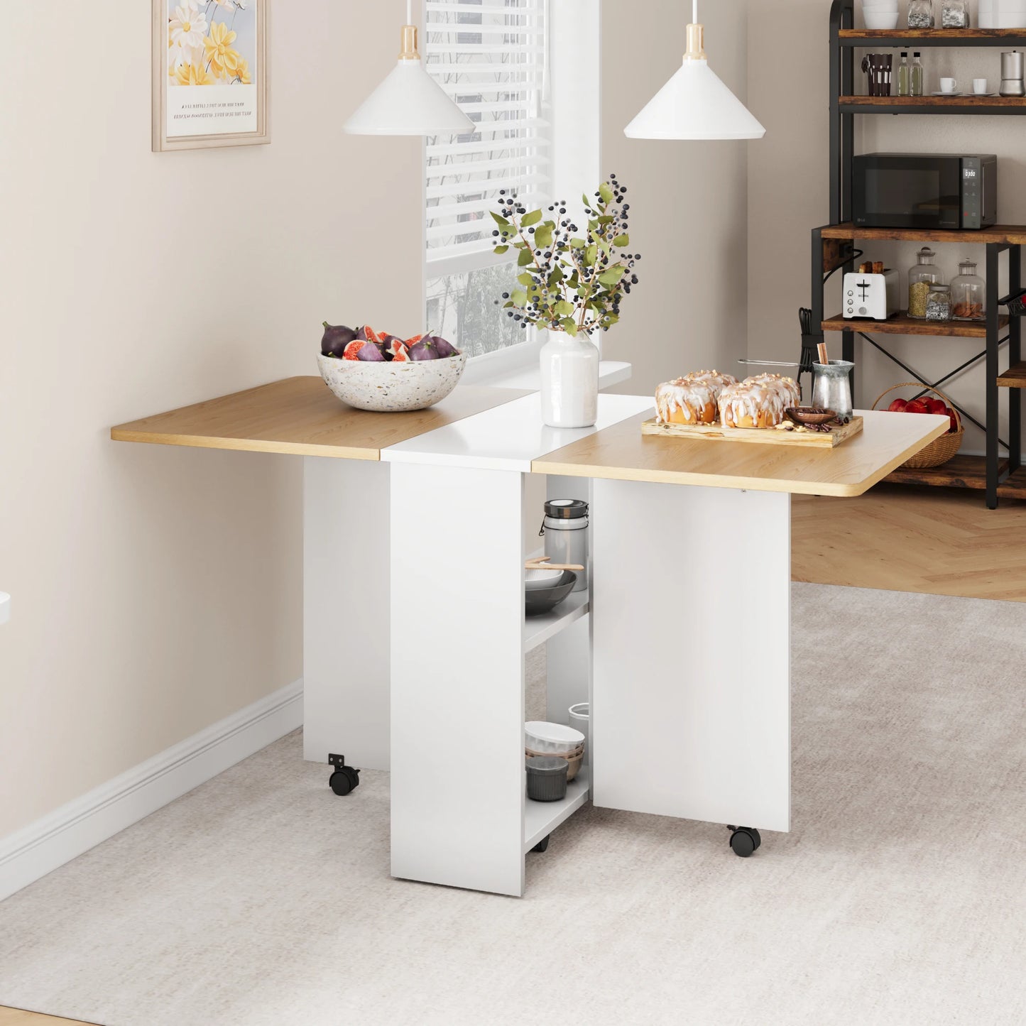 Warm Welcome Decor Foldable Drop Leaf Dining Table Storage