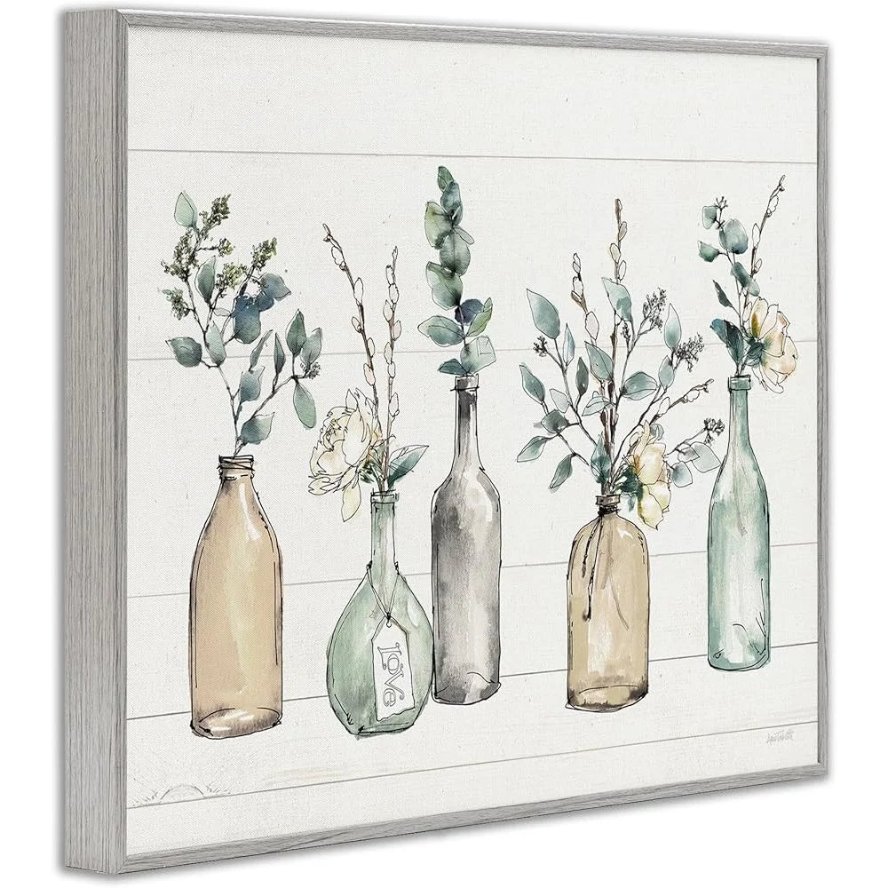 DUTRIEUX Wood Textured Wall Art Bottles And Plants Framed