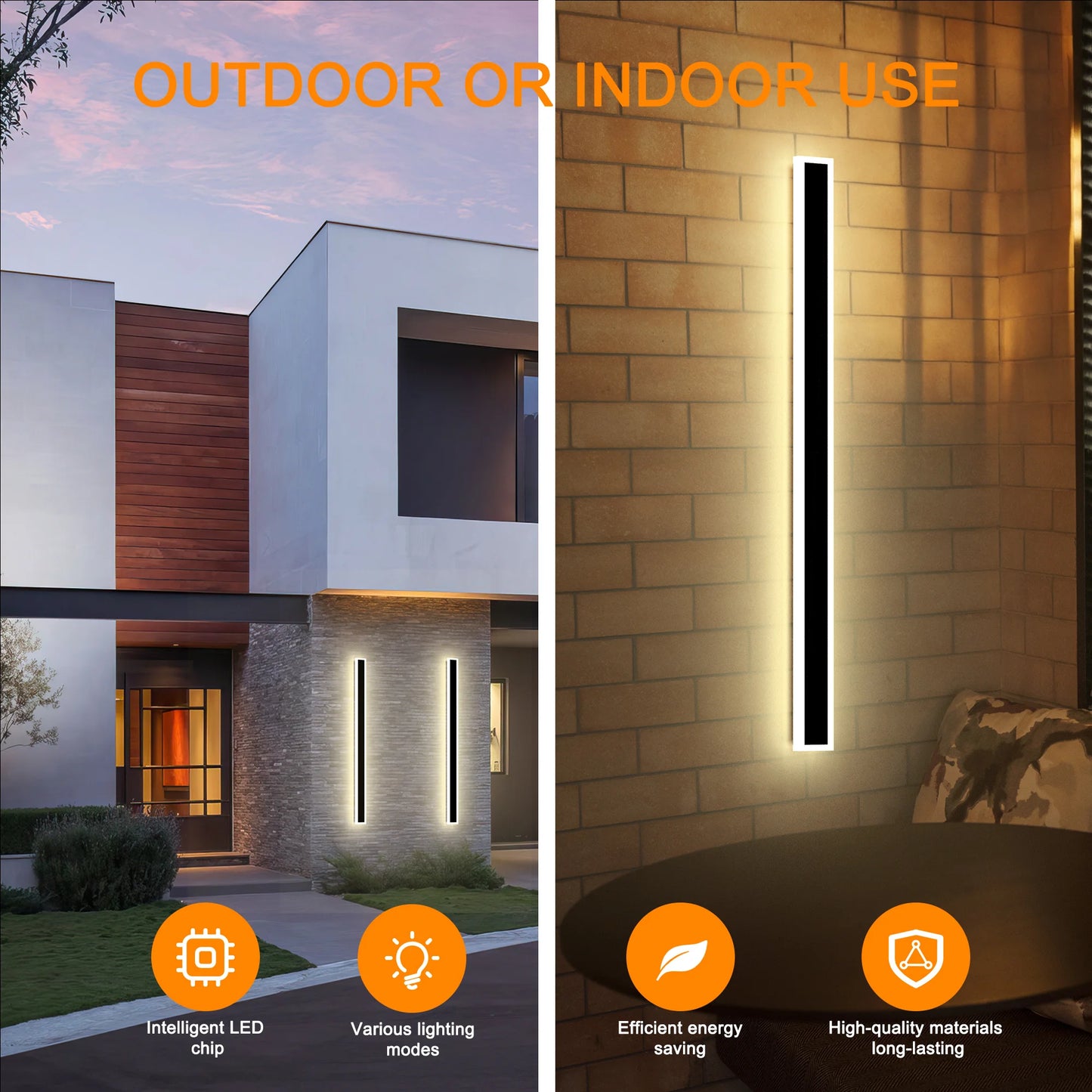 Modern Black LED Wall Lights 2 Pack Long Sconce Fixtures