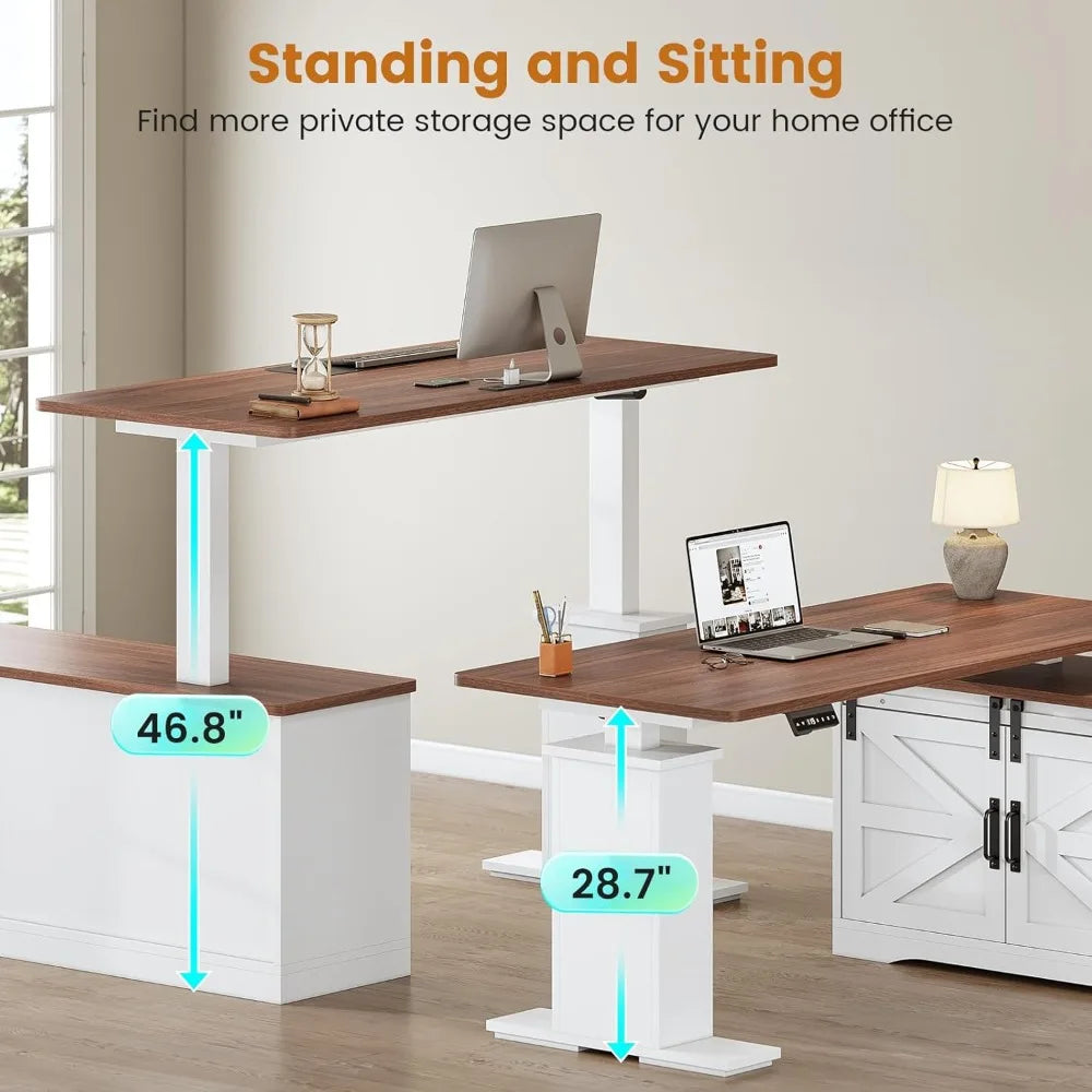 Farmhouse L Shaped Standing Desk, 55 inch Height Adjustable Corner Desk