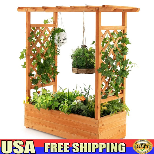 XMSJ Raised Garden Bed Planter With Trellis Drainage
