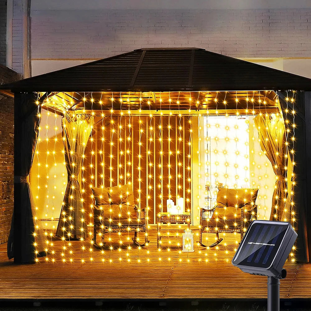 WELPUR Solar Curtain Lights Outdoor 8 Modes Garden Decor