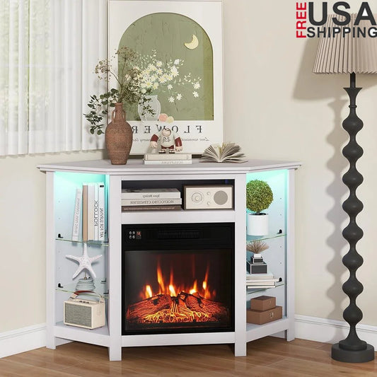 XMSJ Corner Electric Fireplace TV Stand with Heater Insert