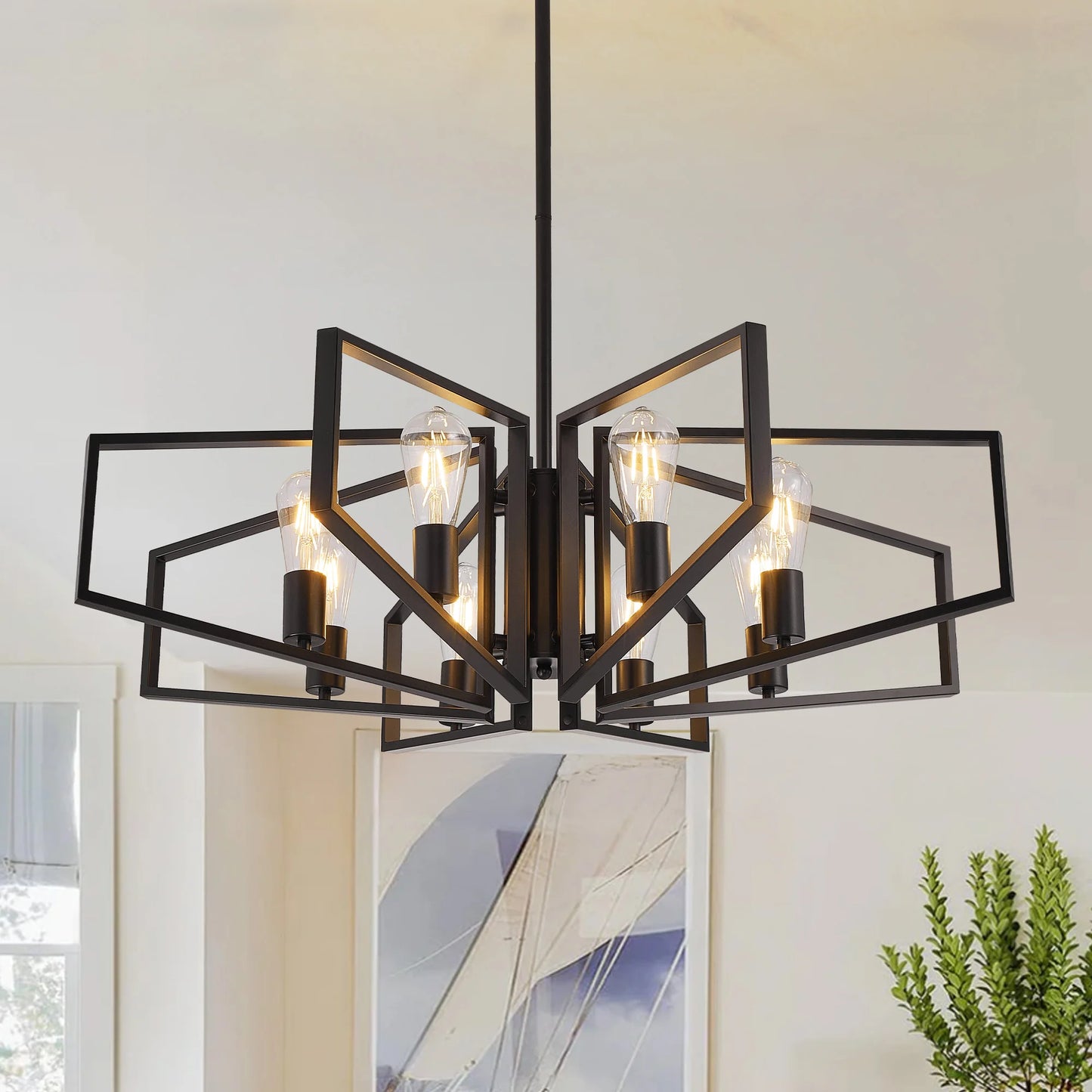 Geometric Eight Light Chandelier With Adjustable Height
