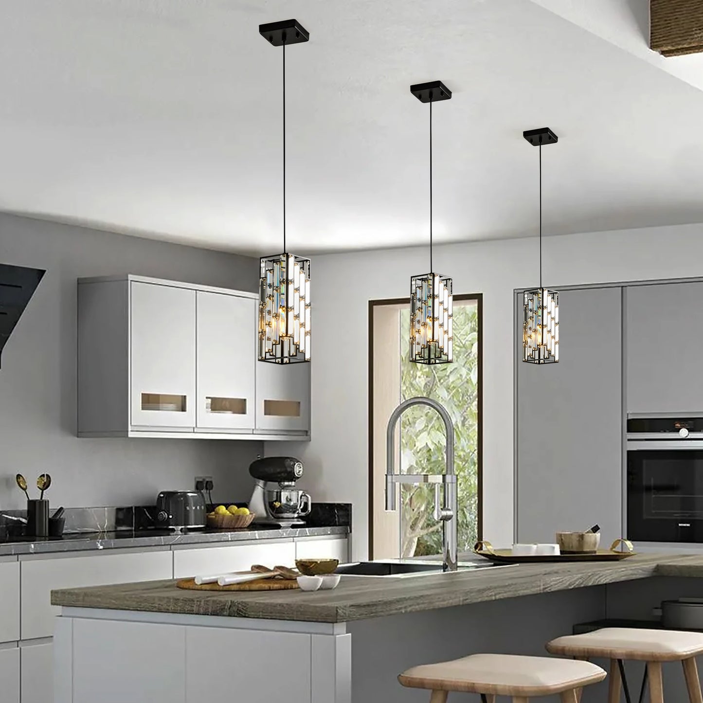 ARLGSITEC Modern Crystal Pendant Light Three Pack Set