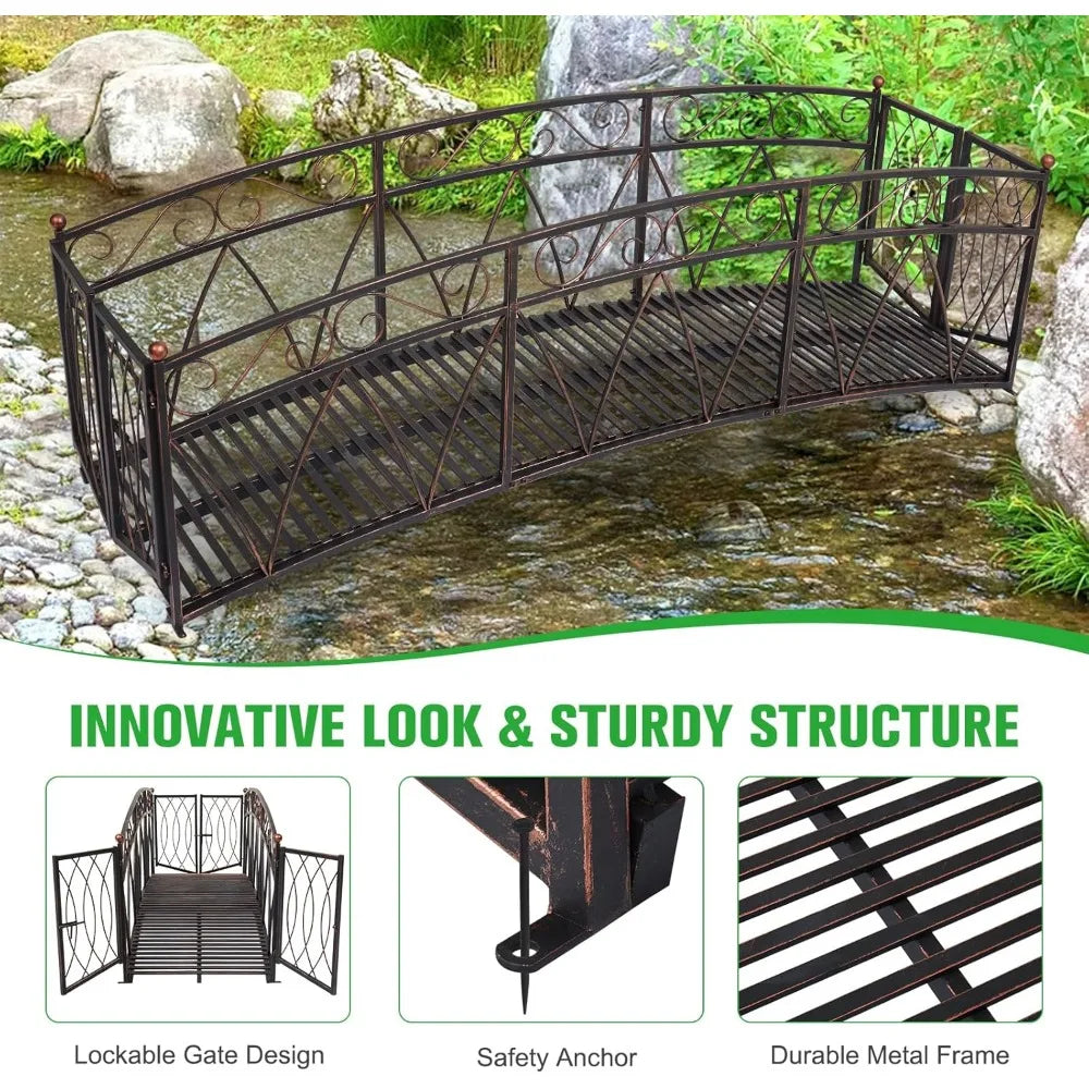 Garden Metal Bridge With Gate And Patterned Siderails