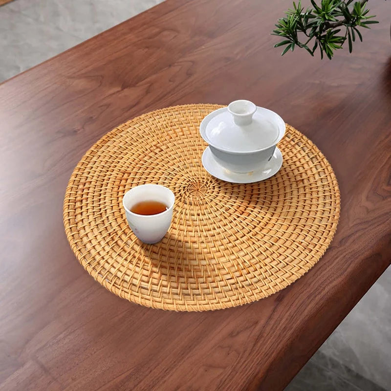Warm Welcome Decor Handwoven Rattan Placemats Round Mats