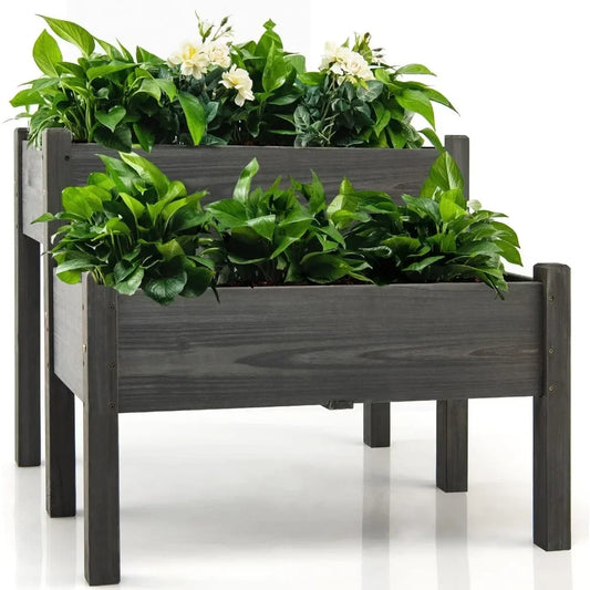 JIAOYING Two Tier Raised Garden Bed Fir Wood Planter