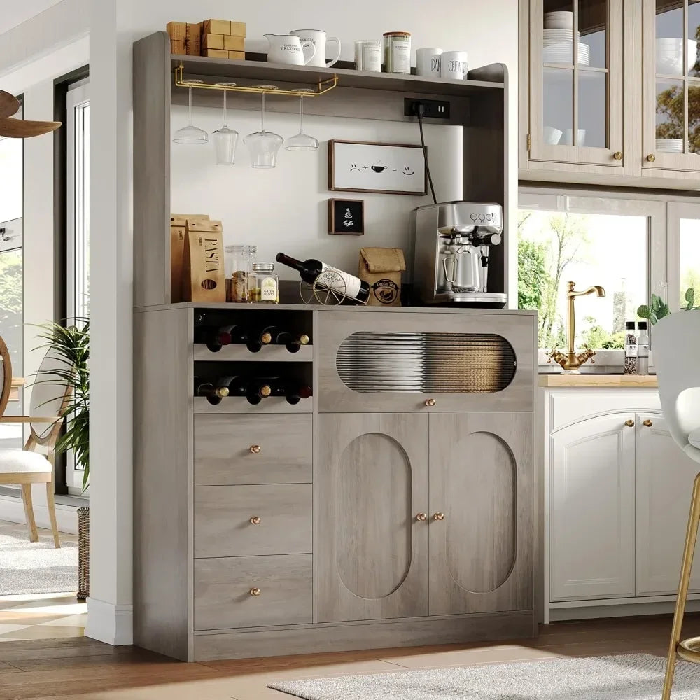 Charge Unit Kitchen Pantry Cabinet With Hutch And Wine Racks