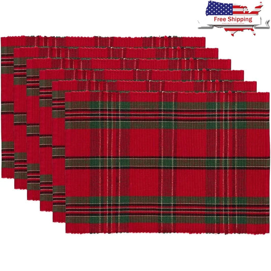 Warm Welcome Decor Farmhouse Christmas Plaid Placemats Set