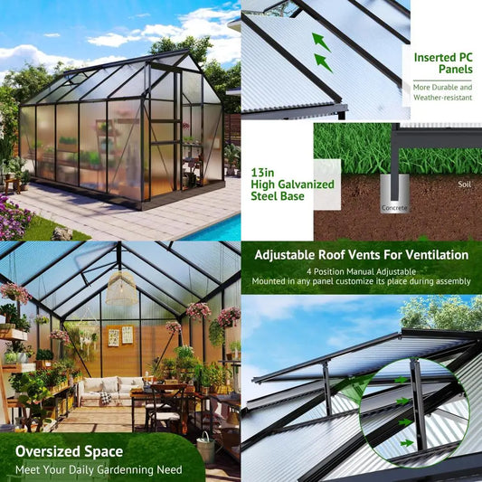Sturdy Aluminum Outdoor Greenhouse Polycarbonate Enclosure