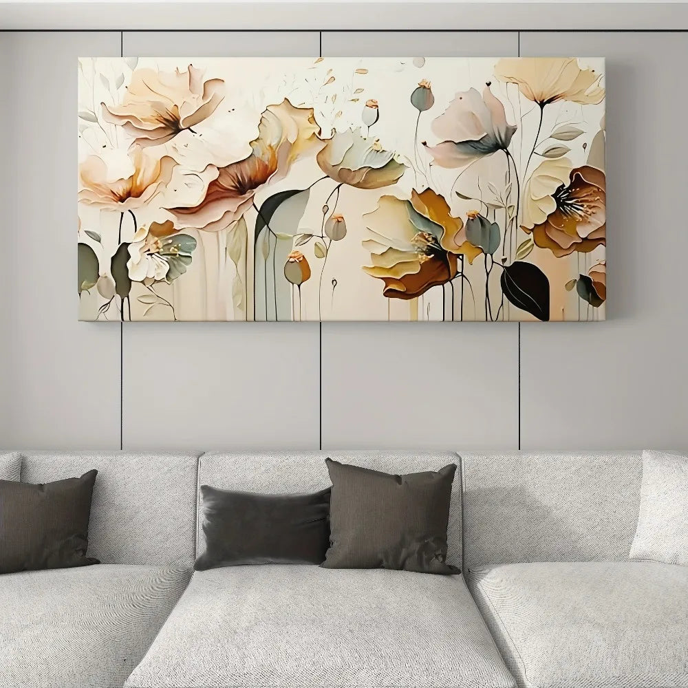 Hignconcerned Abstract Floral Canvas Art With Pine Frame