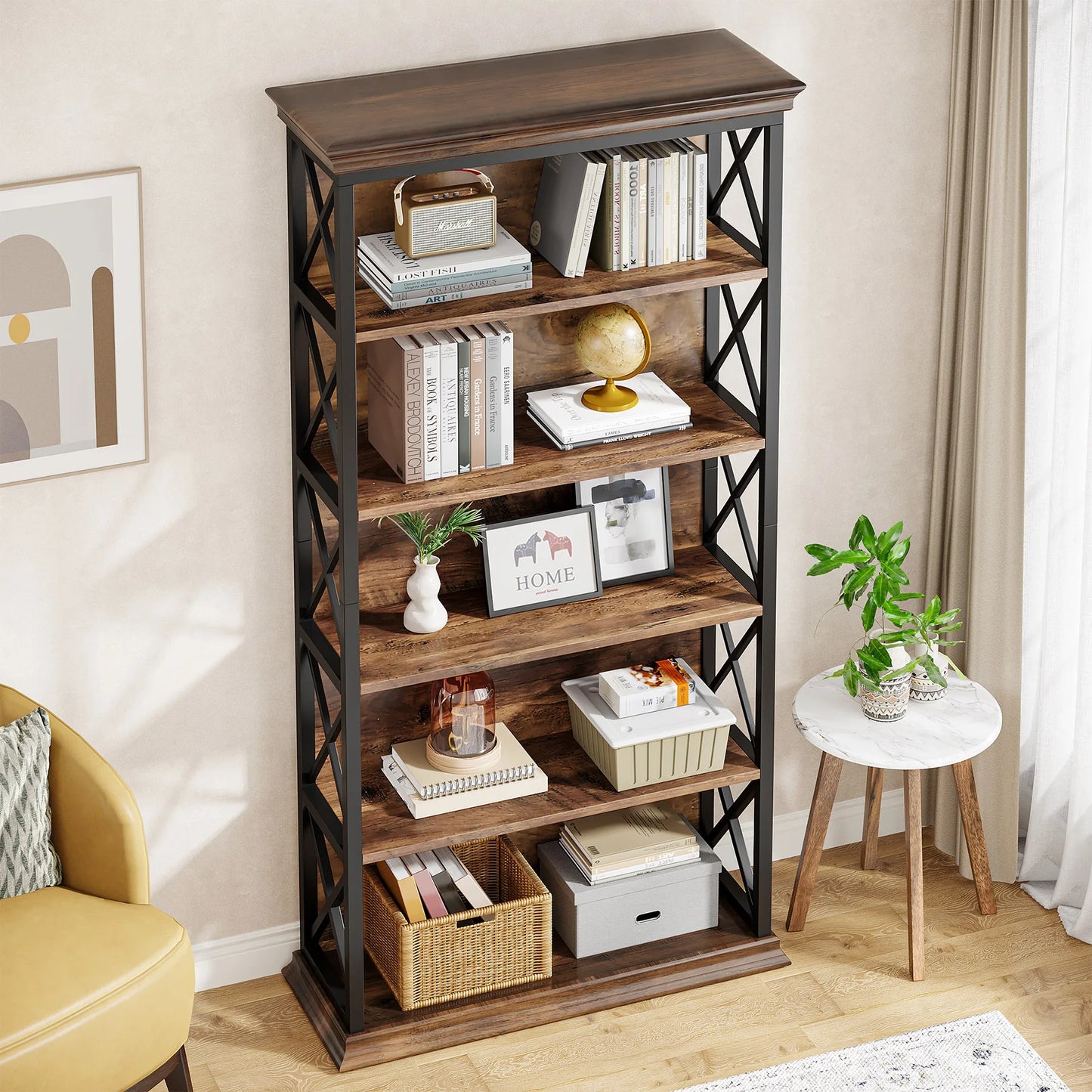 Tribesigns 5 Tier Industrial Bookcase Floor Standing Bookshelf