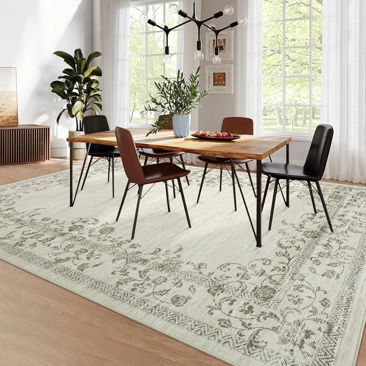HiMISS Washable Floral Area Rug 100 Percent Polyester Living Room