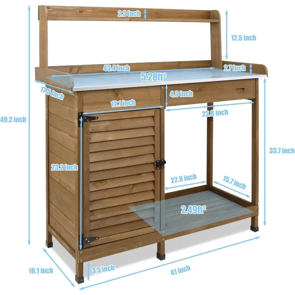 Angduo Outdoor Potting Bench Waterproof Wooden Work Table