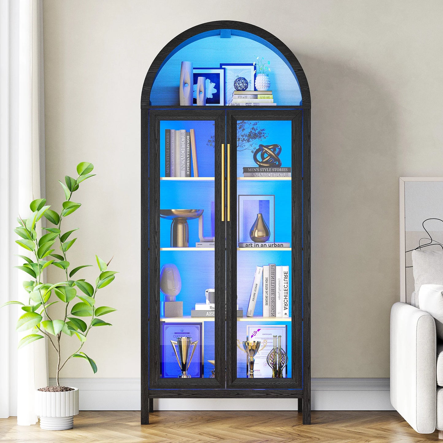 JDPAG Display Curio Cabinet With Glass Doors And LED Lights