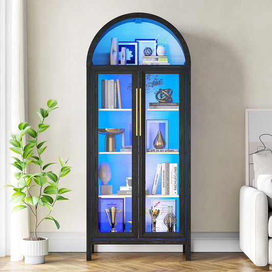 JDPAG Display Curio Cabinet With Glass Doors And LED Lights