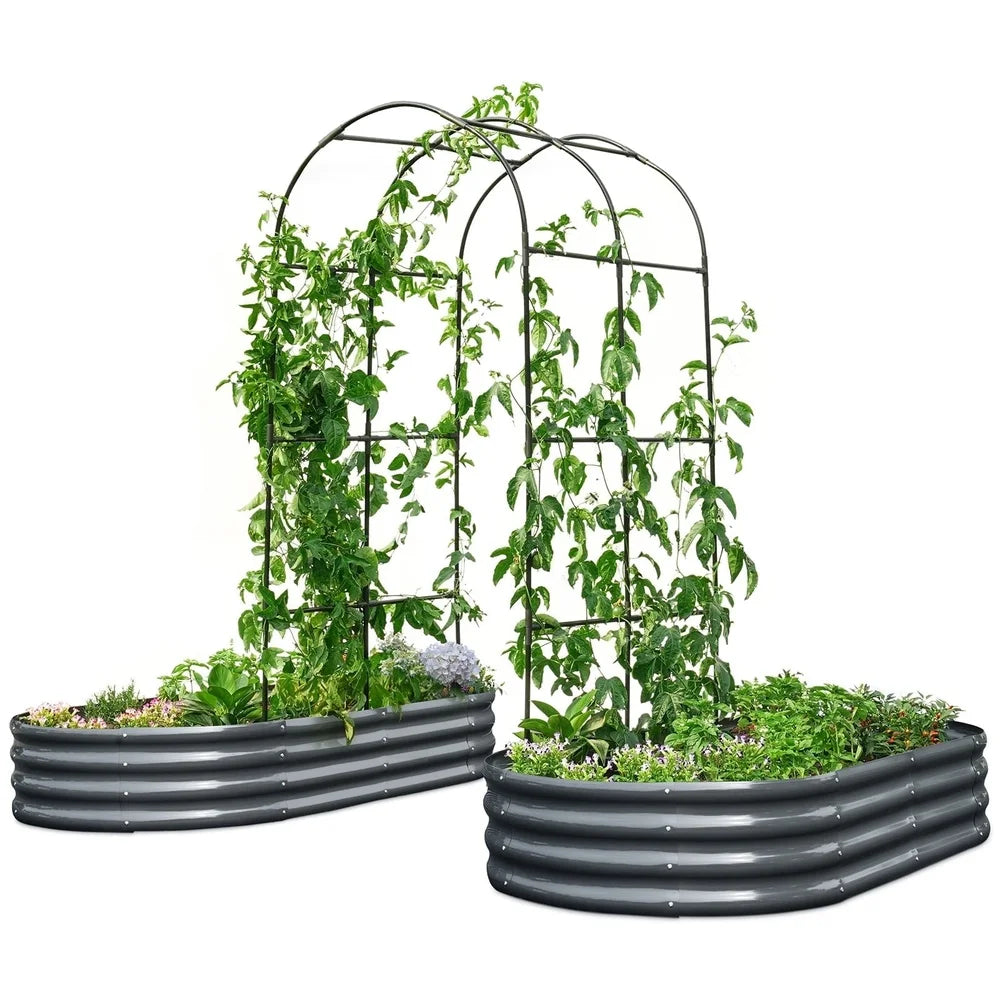 XMSJ Raised Garden Bed with Arched Trellis Galvanized Steel