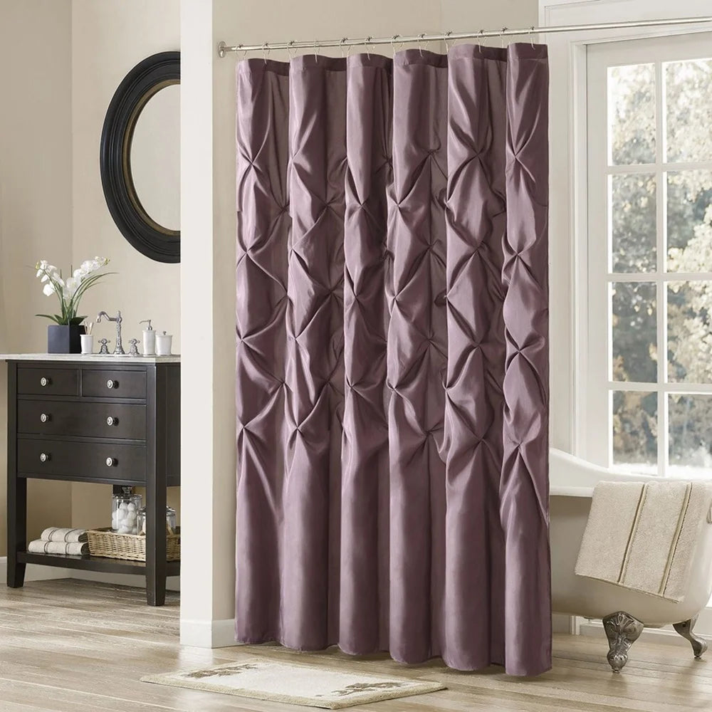 Plum Faux Satin Shower Curtain Lightweight Semi-Sheer Bathroom Decor 72x72 with 12 Button Holes Machine Washable Easy Care